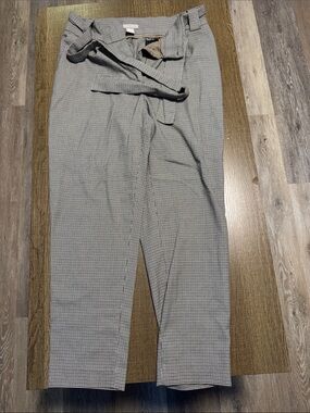H&M Black & White Micro Houndstooth Paperbag Waist Trousers